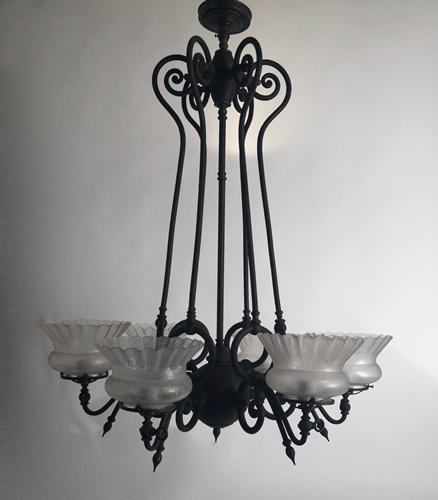 6-Light Gas Chandelier with Deep Etched Crown Gas Shades